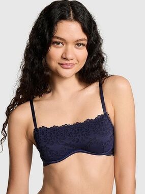 VICTORIA SECERT PINK EYELET WINK SCOOP BRA NAVY SIZES XL (NEW WITH TAGS) A4